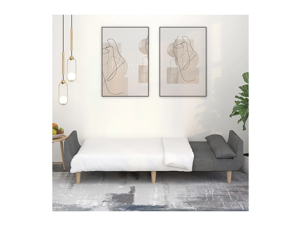 2-zits slaapbank met twee kussens lichtgrijze stof