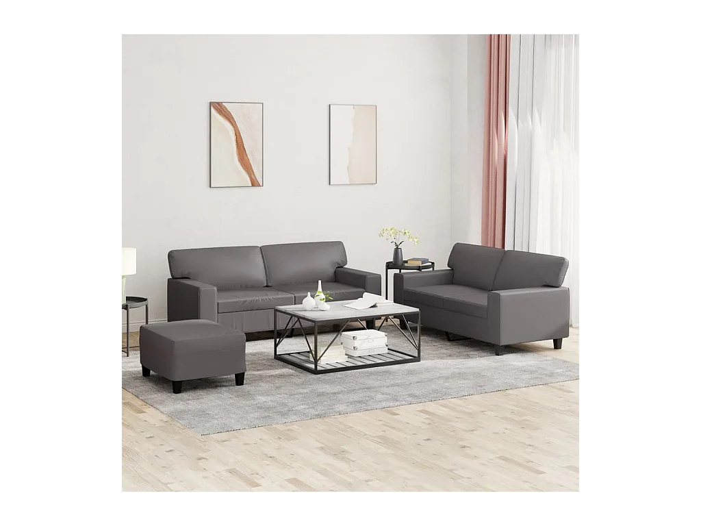 Set di divani 3 pezzi in similpelle grigia