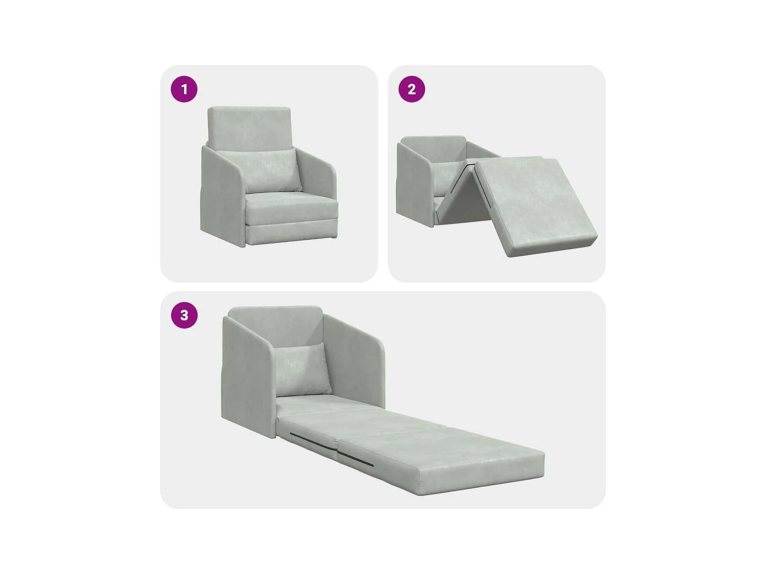 Divano letto grigio chiaro 65 x 80 x 83 cm in velluto