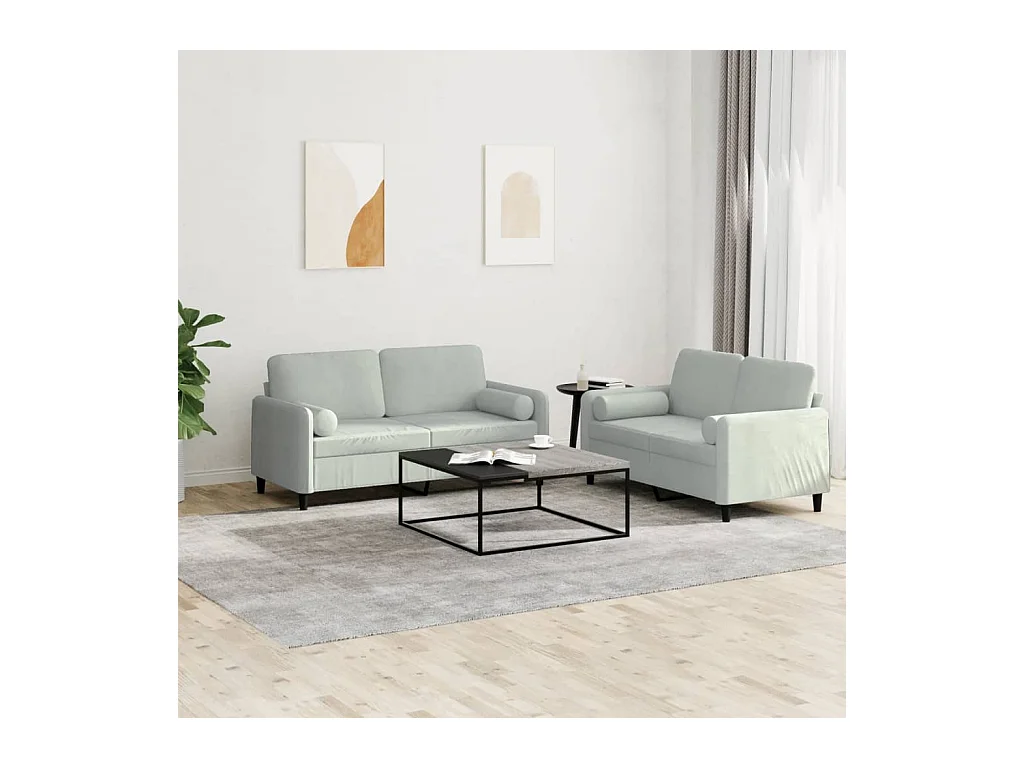 2-delige bankstel met lichtgrijze fluwelen kussens