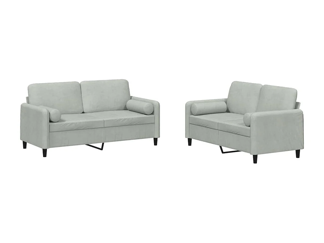 Conjunto de sofá de 2 piezas con cojines de terciopelo gris claro