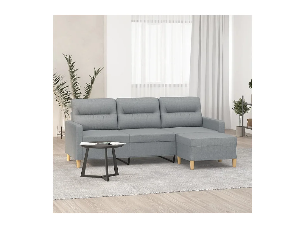 Divano 3 posti con poggiapiedi Grigio chiaro 180 cm Tessuto