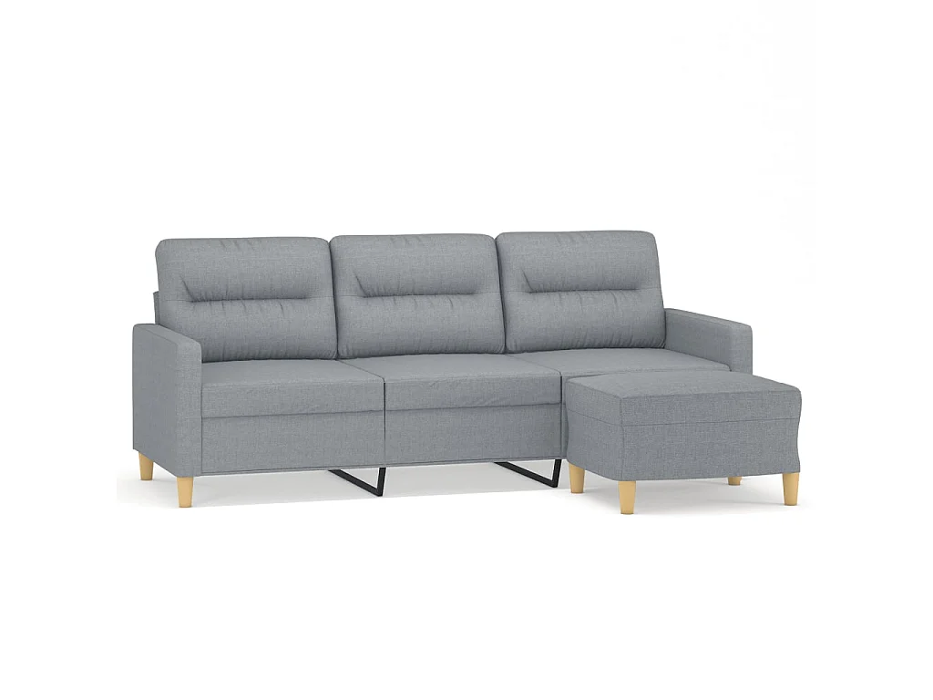 Divano 3 posti con poggiapiedi Grigio chiaro 180 cm Tessuto