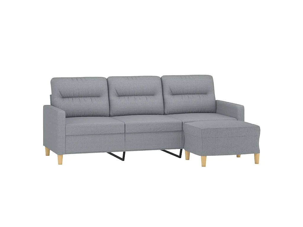 Divano 3 posti con poggiapiedi Grigio chiaro 180 cm Tessuto