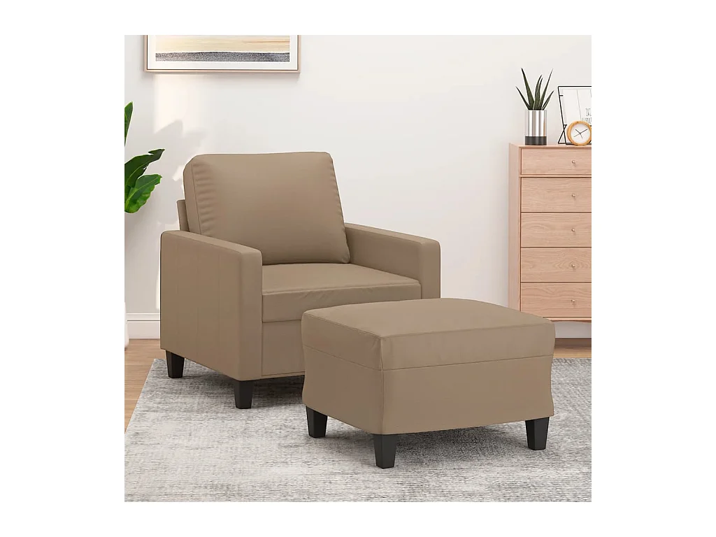 Fauteuil met voetenbank Cappuccino 60 cm Kunstleer