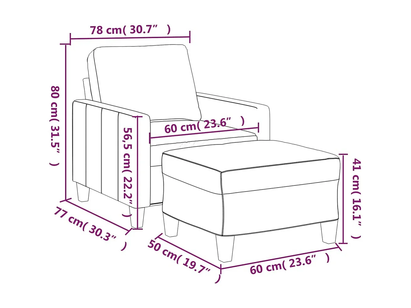 Sillón con reposapiés Cappuccino 60 cm Piel sintética
