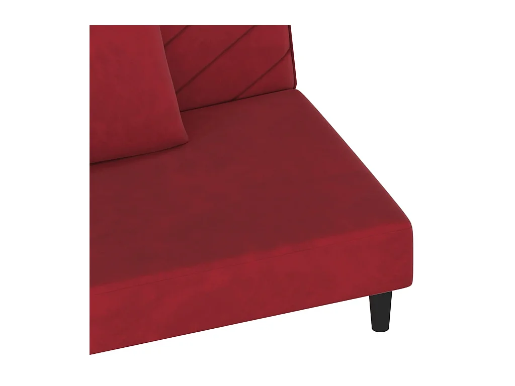 Divano letto a 2 posti in velluto rosso bordeaux con due cuscini