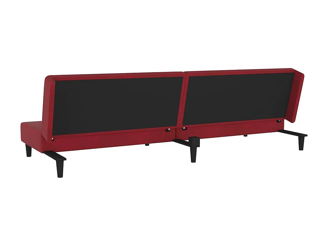 2-zits slaapbank in Bourgondiërood fluweel met twee kussens