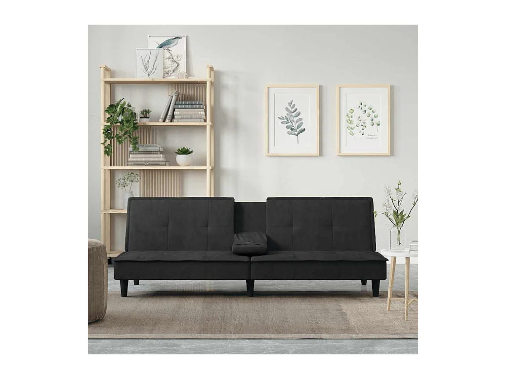 Zwarte fluwelen slaapbank met bekerhouders