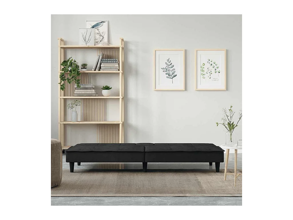 Zwarte fluwelen slaapbank met bekerhouders