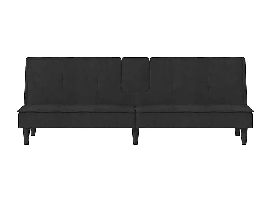 Sofá cama de terciopelo negro con portavasos