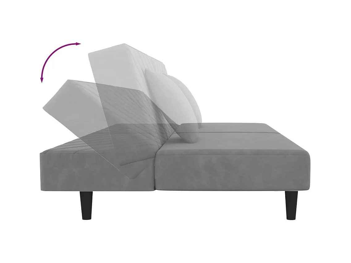 2-Sitzer-Schlafsofa mit zwei Kissen, hellgrauer Samt