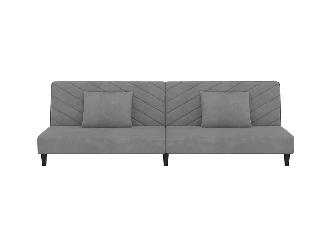 2-Sitzer-Schlafsofa mit zwei Kissen, hellgrauer Samt