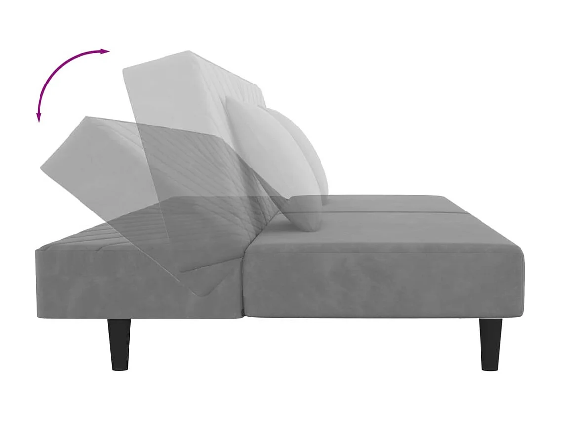 2-Sitzer-Schlafsofa mit zwei Kissen, hellgrauer Samt