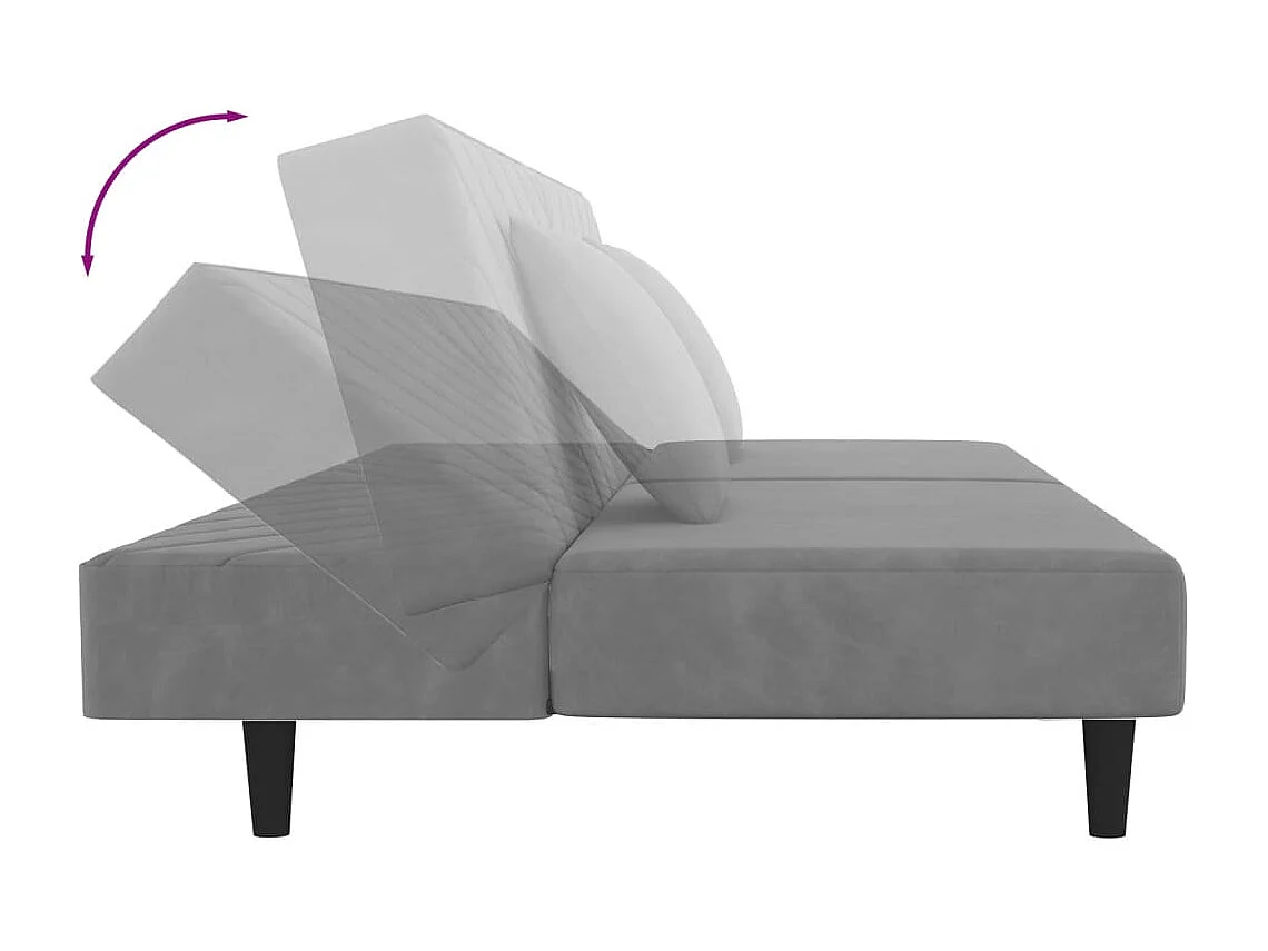 2-Sitzer-Schlafsofa mit zwei Kissen, hellgrauer Samt