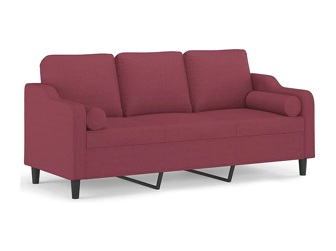 Divano 3 posti con cuscini decorativi tessuto bordeaux 180 cm