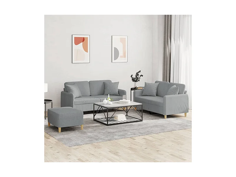 Conjunto de sofá de 3 piezas con cojines de tela gris claro