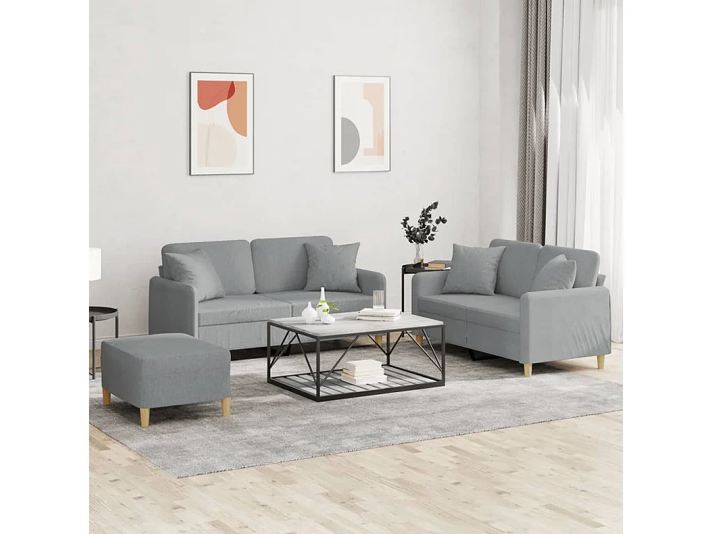 Ensemble de canapés 3 pcs coussins gris clair tissu