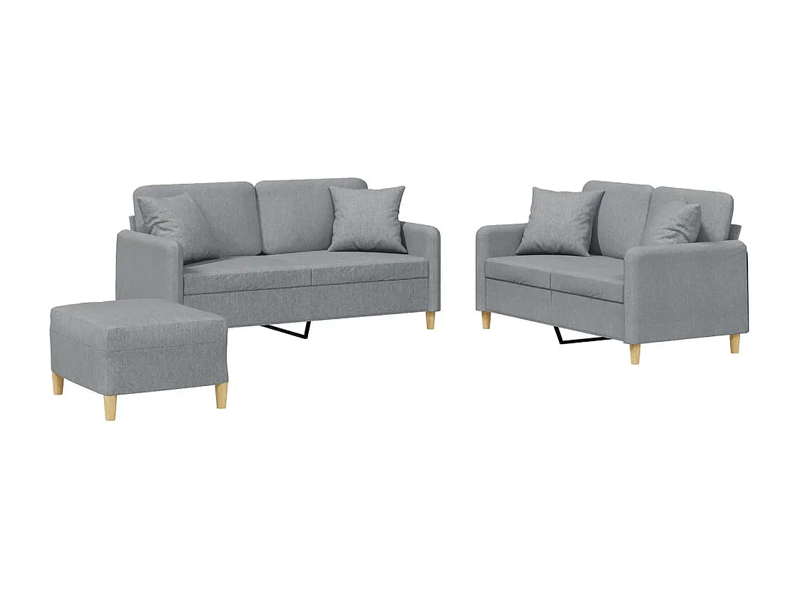 Ensemble de canapés 3 pcs coussins gris clair tissu