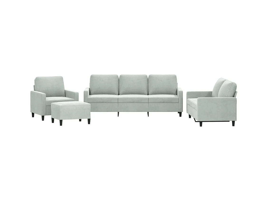 Conjunto de sofá de 4 piezas con cojines Terciopelo Gris Claro