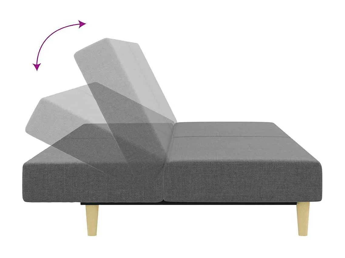 Sofá cama de 2 plazas con reposapiés de tela gris oscuro