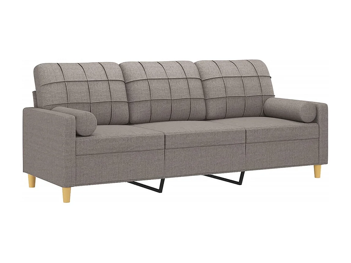 Sofá de 3 plazas con cojines decorativos de tela color topo de 180 cm
