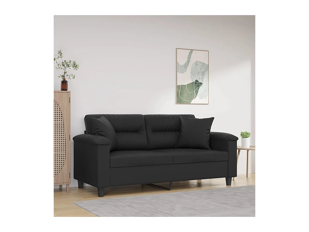 Sofá de 2 plazas con cojines decorativos negro 140cm piel sintética
