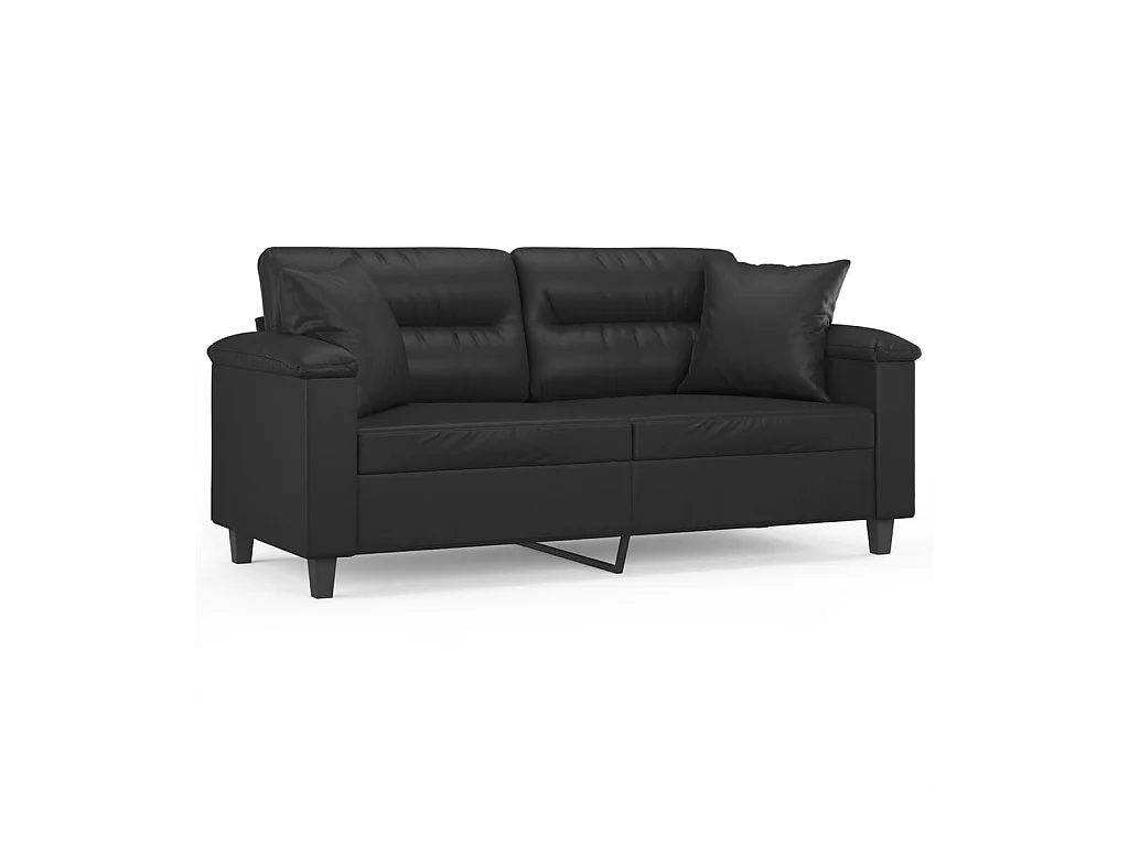 Sofá de 2 plazas con cojines decorativos negro 140cm piel sintética