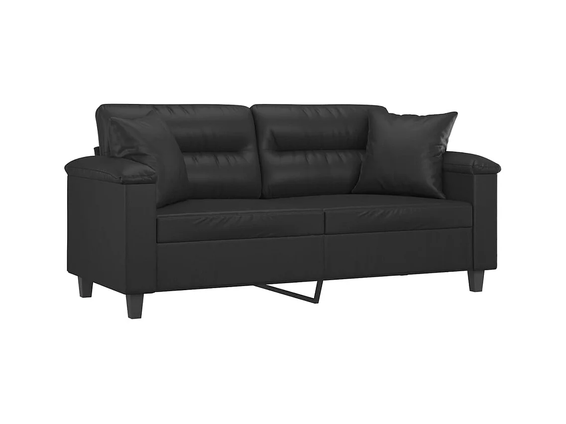 Sofá de 2 plazas con cojines decorativos negro 140cm piel sintética