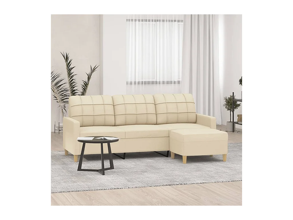 3-zitsbank met voetenbank crème 180 cm stof
