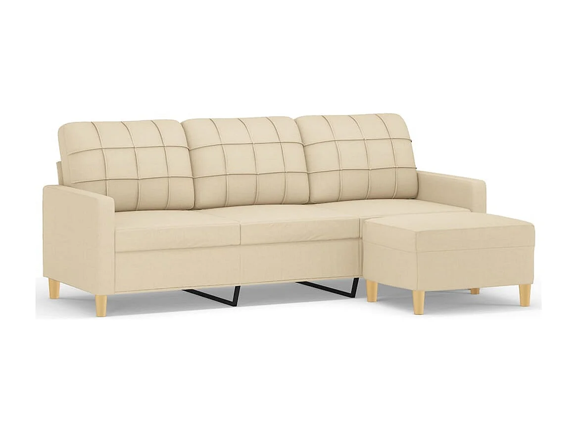 Sofá de 3 plazas con reposapiés de tela color crema de 180 cm