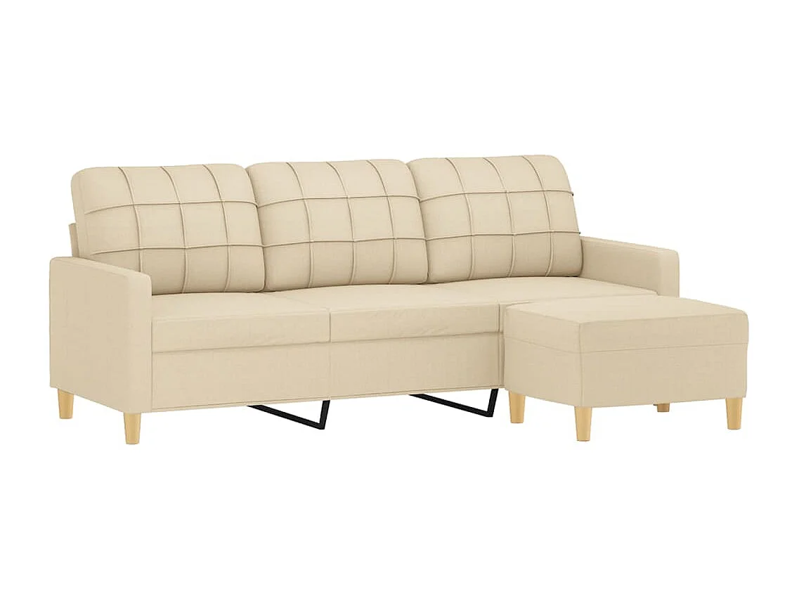 Sofá de 3 plazas con reposapiés de tela color crema de 180 cm