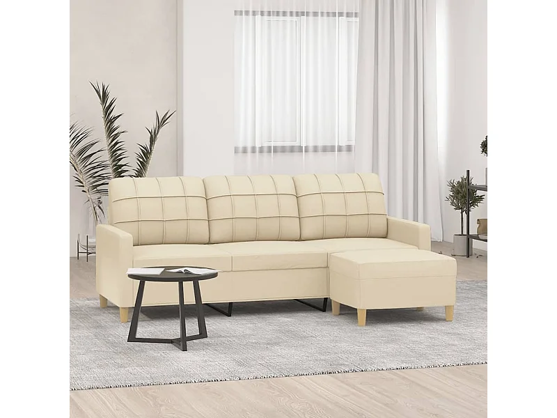 Sofá de 3 plazas con reposapiés de tela color crema de 180 cm
