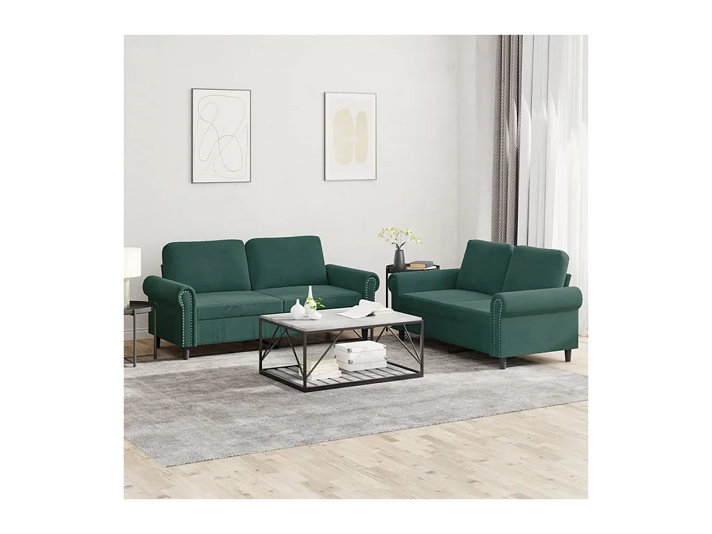 Conjunto de sofá de 2 piezas con cojines de terciopelo verde oscuro