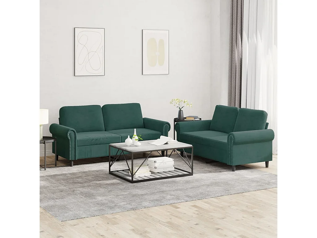Ensemble de canapés 2 pcs avec coussins Vert foncé Velours