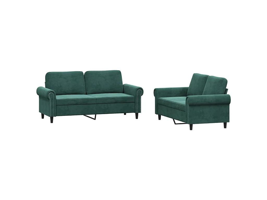 Ensemble de canapés 2 pcs avec coussins Vert foncé Velours