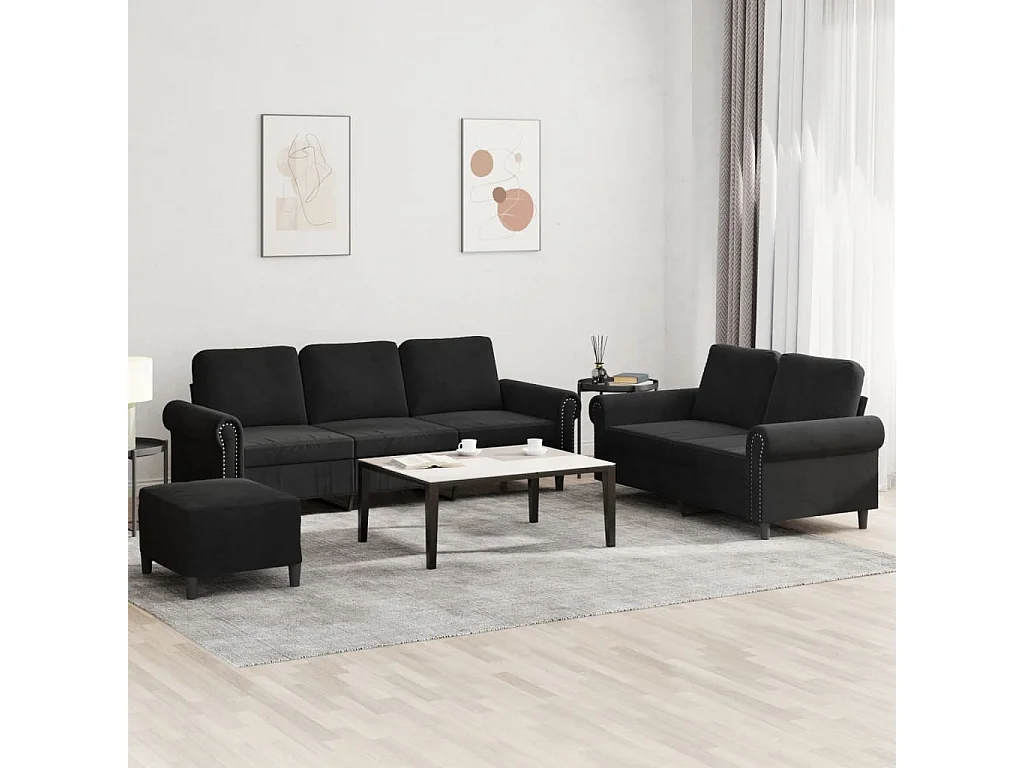 Conjunto de sofá de 3 piezas con cojines Terciopelo Negro
