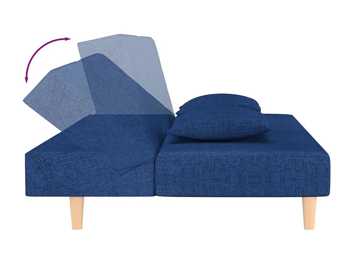 Sofá cama de 2 plazas con dos almohadas de tela azul