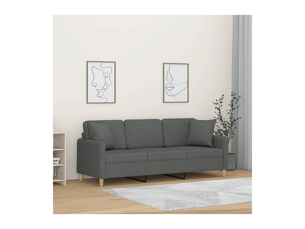 Divano 3 posti con cuscini grigio scuro tessuto 180 cm