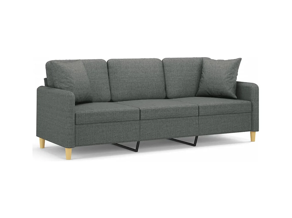 Divano 3 posti con cuscini grigio scuro tessuto 180 cm