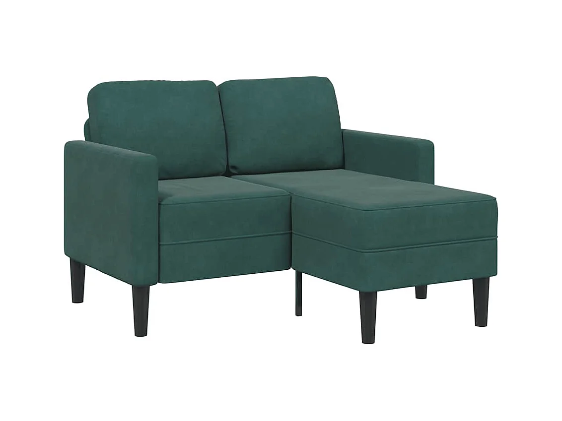 Divano 2 posti con chaise longue a L in velluto verde scuro 125 cm
