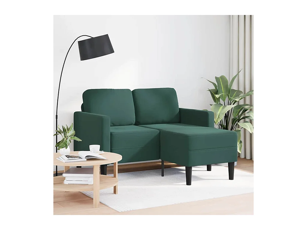 Divano 2 posti con chaise longue a L in velluto verde scuro 125 cm