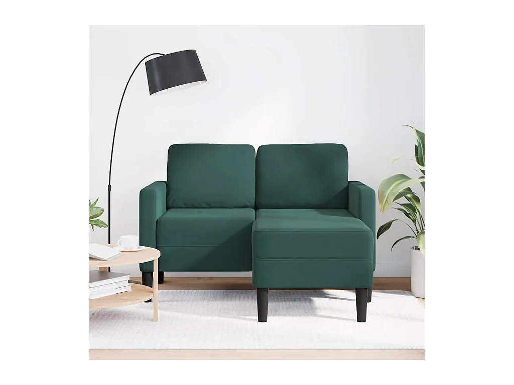 Divano 2 posti con chaise longue a L in velluto verde scuro 125 cm