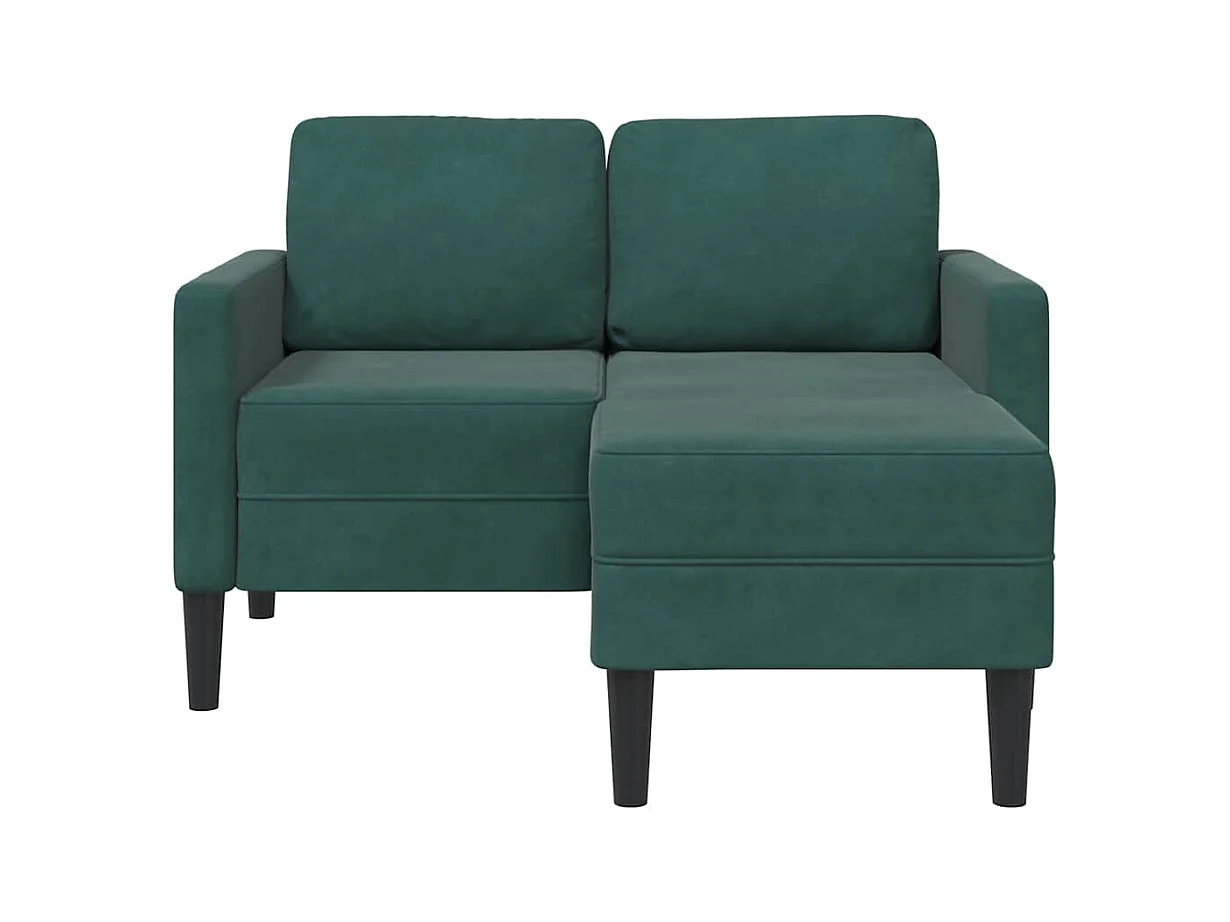 Divano 2 posti con chaise longue a L in velluto verde scuro 125 cm