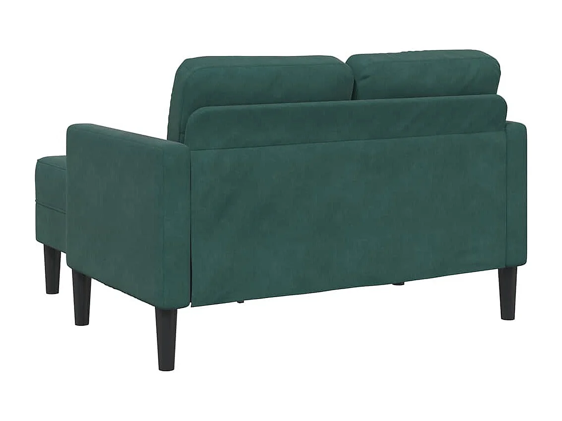 Divano 2 posti con chaise longue a L in velluto verde scuro 125 cm