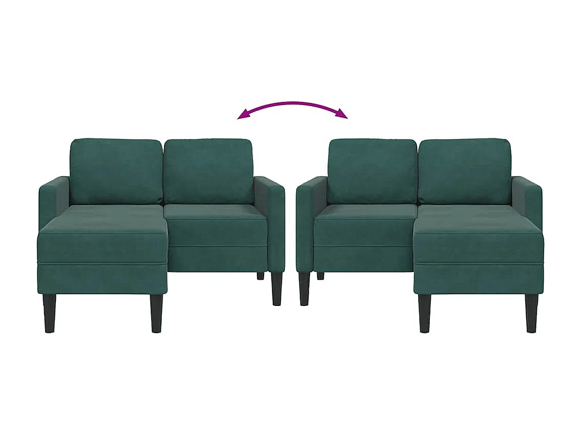 Divano 2 posti con chaise longue a L in velluto verde scuro 125 cm