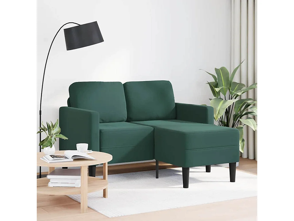 2-zitsbank met L-vormige chaise longue in donkergroen fluweel 125 cm