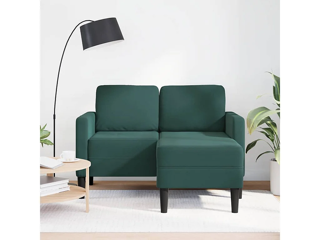 2-zitsbank met L-vormige chaise longue in donkergroen fluweel 125 cm