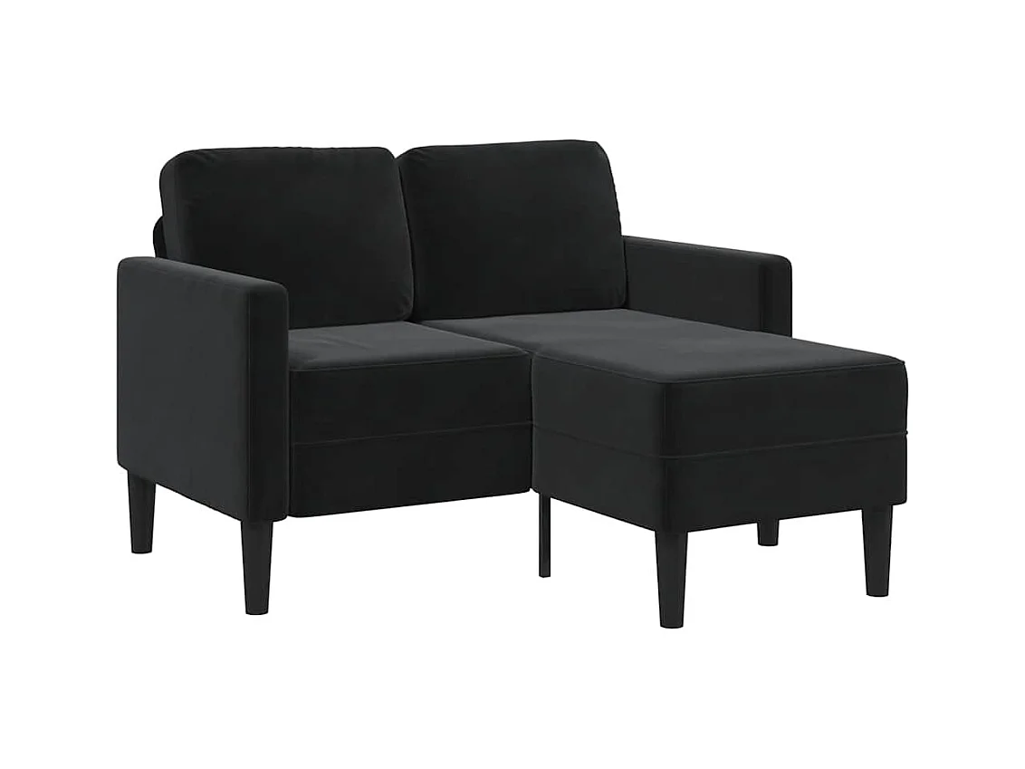Divano 2 posti con chaise longue a L, nero, velluto 125 cm