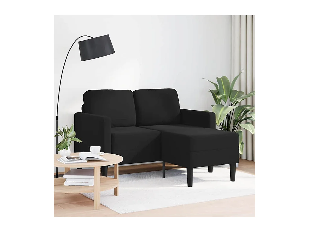 Divano 2 posti con chaise longue a L, nero, velluto 125 cm